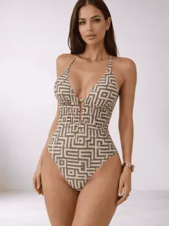Traje de baño entero de estampado geométrico